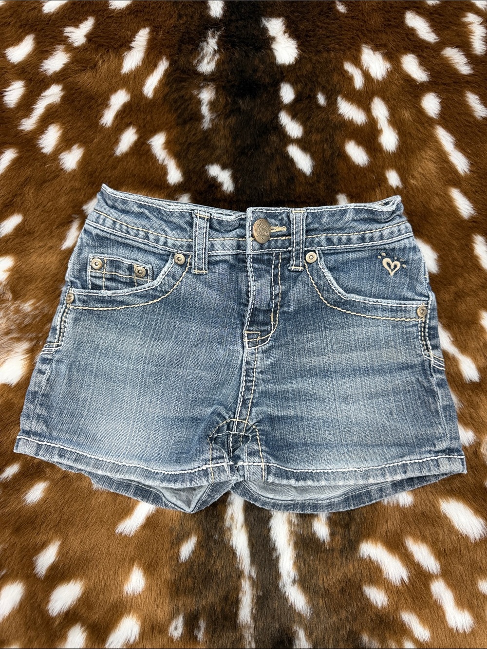 Justice Light Blue Denim Shorts with Heart Accent
